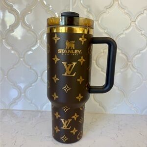 Stanley Brown Travel Tumbler with Gold Monogram Accents